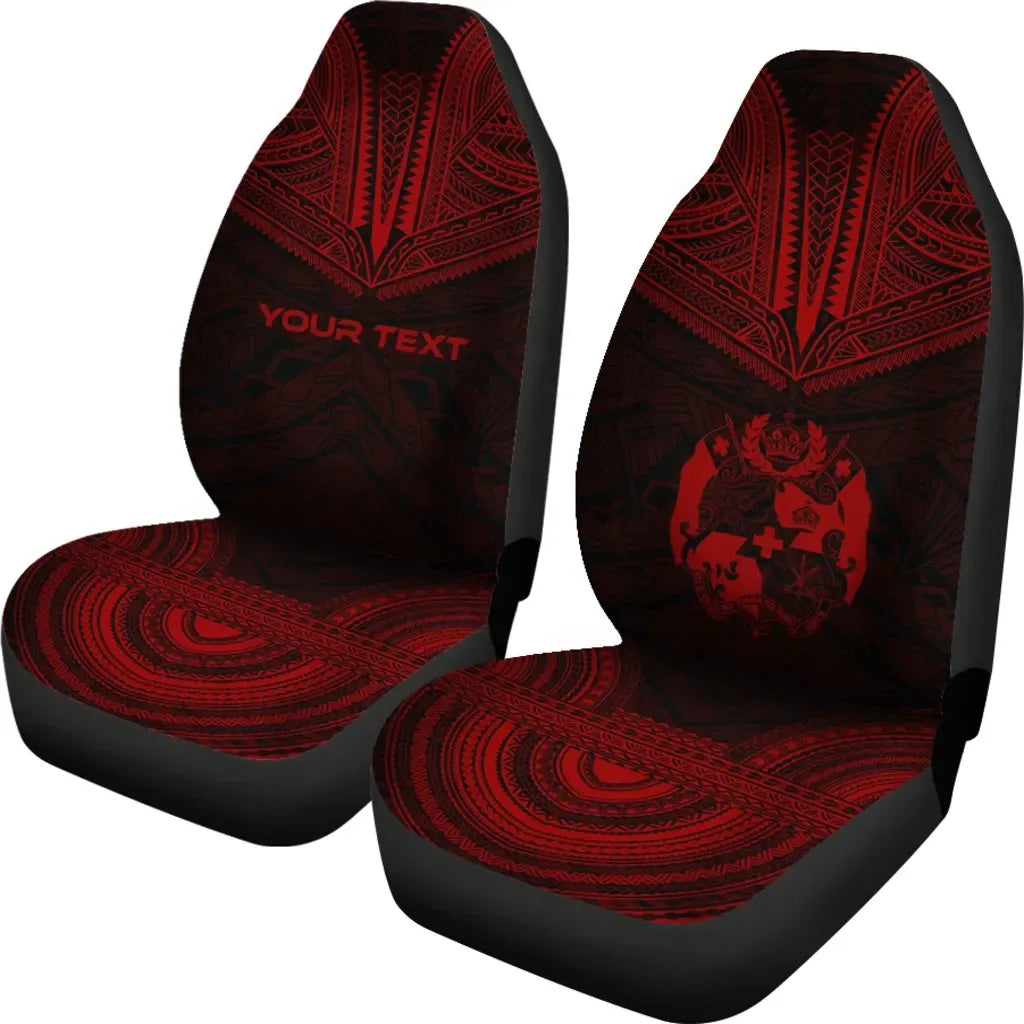 Tonga Custom Personalised Car Seat Cover - Tonga Coat Of Arms Polynesian Chief Tattoo Deep Red Version