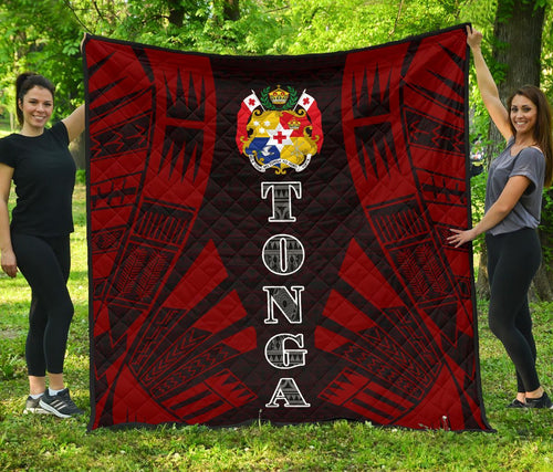 Tonga Premium Quilt - Tonga Coat Of Arms Polynesian Red Tattoo