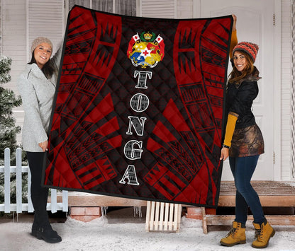 Tonga Premium Quilt - Tonga Coat Of Arms Polynesian Red Tattoo