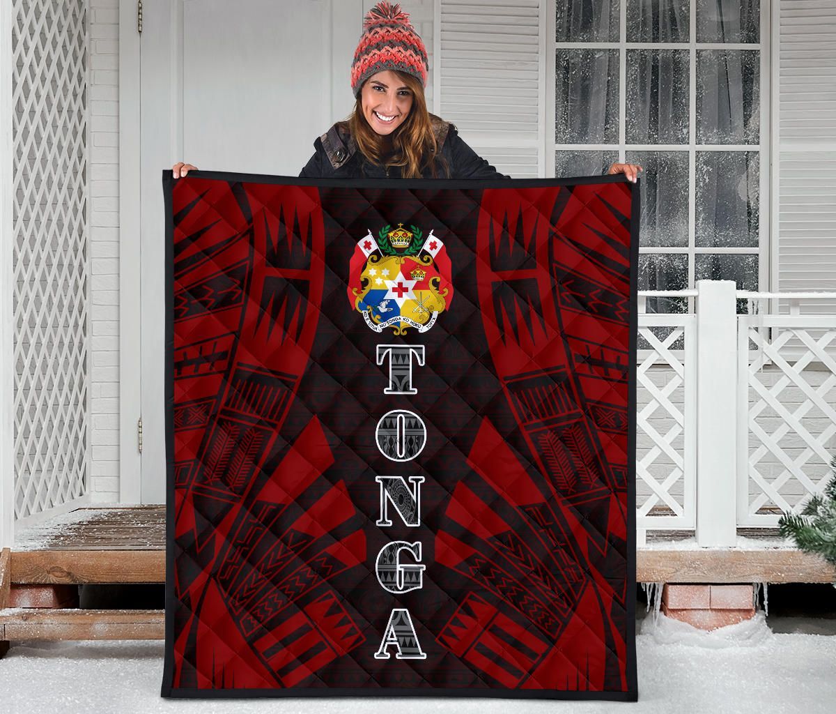 Tonga Premium Quilt - Tonga Coat Of Arms Polynesian Red Tattoo