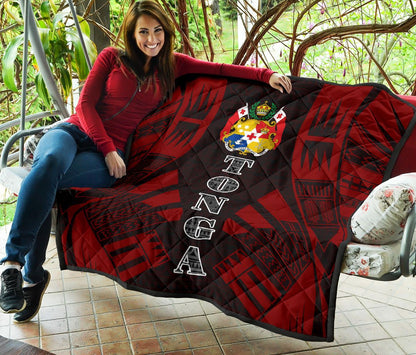 Tonga Premium Quilt - Tonga Coat Of Arms Polynesian Red Tattoo