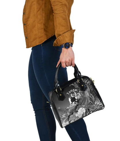 Tonga Shoulder Handbag - Humpback Whale With Tropical Flowers (White)