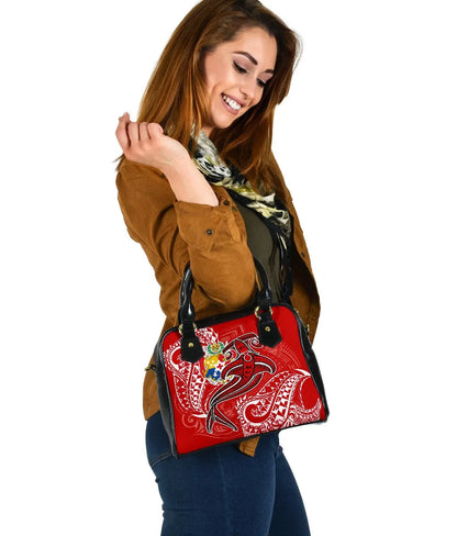 Tonga Shoulder Handbag - Red Shark Polynesian Tattoo