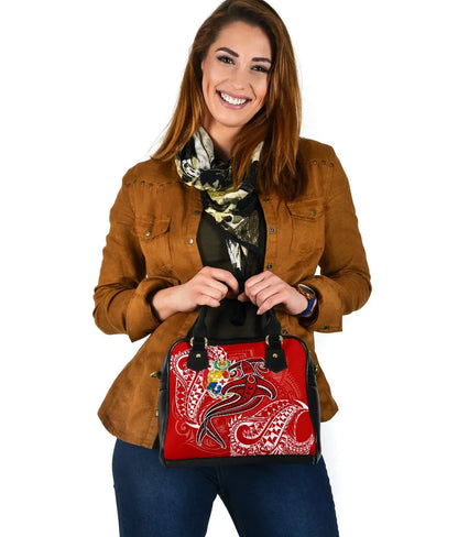 Tonga Shoulder Handbag - Red Shark Polynesian Tattoo