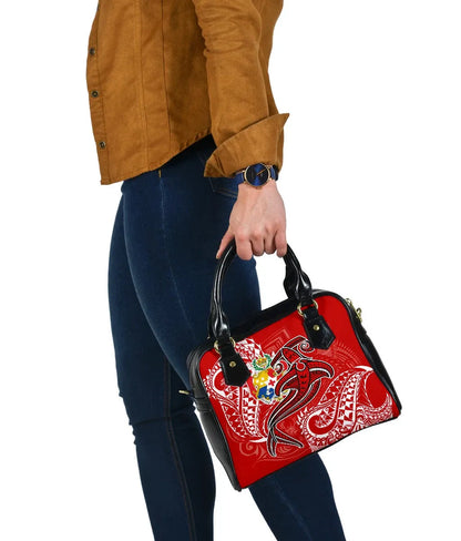Tonga Shoulder Handbag - Red Shark Polynesian Tattoo
