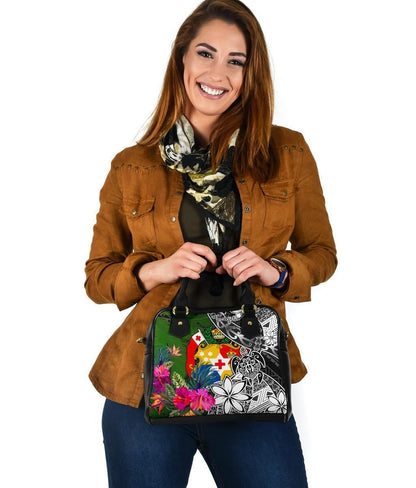 Tonga Shoulder Handbag - Turtle Plumeria Banana Leaf