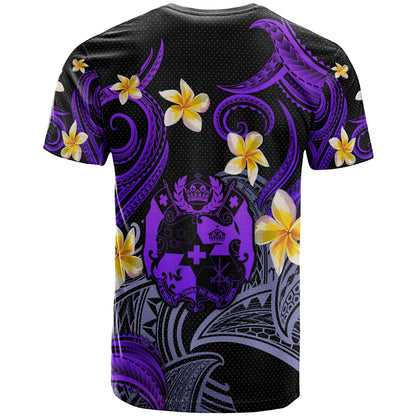 Tonga T-shirt - Custom Personalised Polynesian Waves with Plumeria Flowers (Purple)