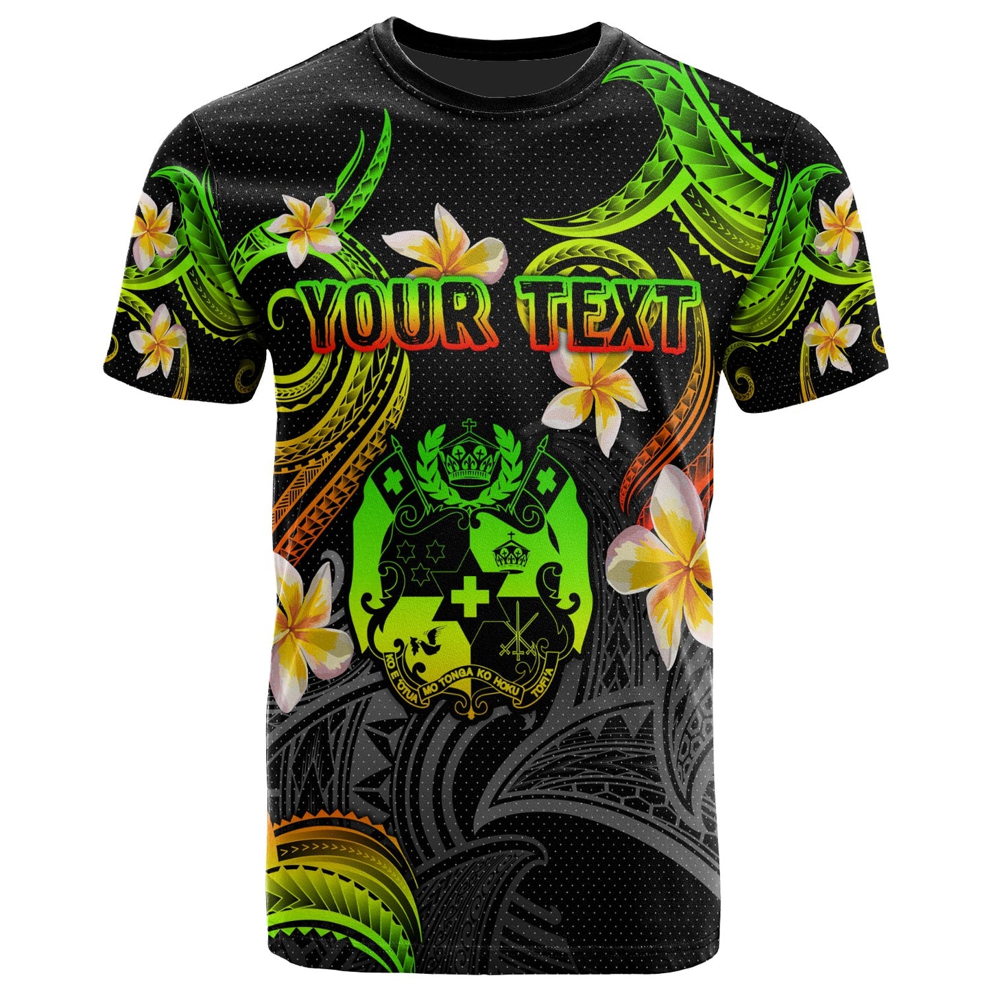 Tonga T-shirt - Custom Personalised Polynesian Waves with Plumeria Flowers (Reggae)