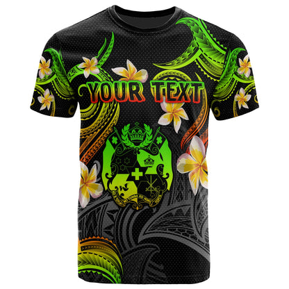 Tonga T-shirt - Custom Personalised Polynesian Waves with Plumeria Flowers (Reggae)
