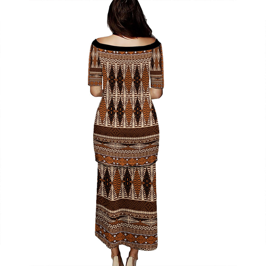 Tonga Puletasi Tapa Pattern Brown