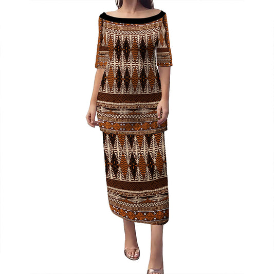 Tonga Puletasi Tapa Pattern Brown