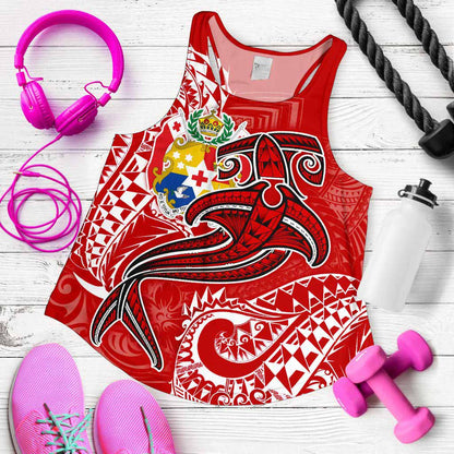 Tonga Women Racerback Tank - Red Shark Polynesian Tattoo