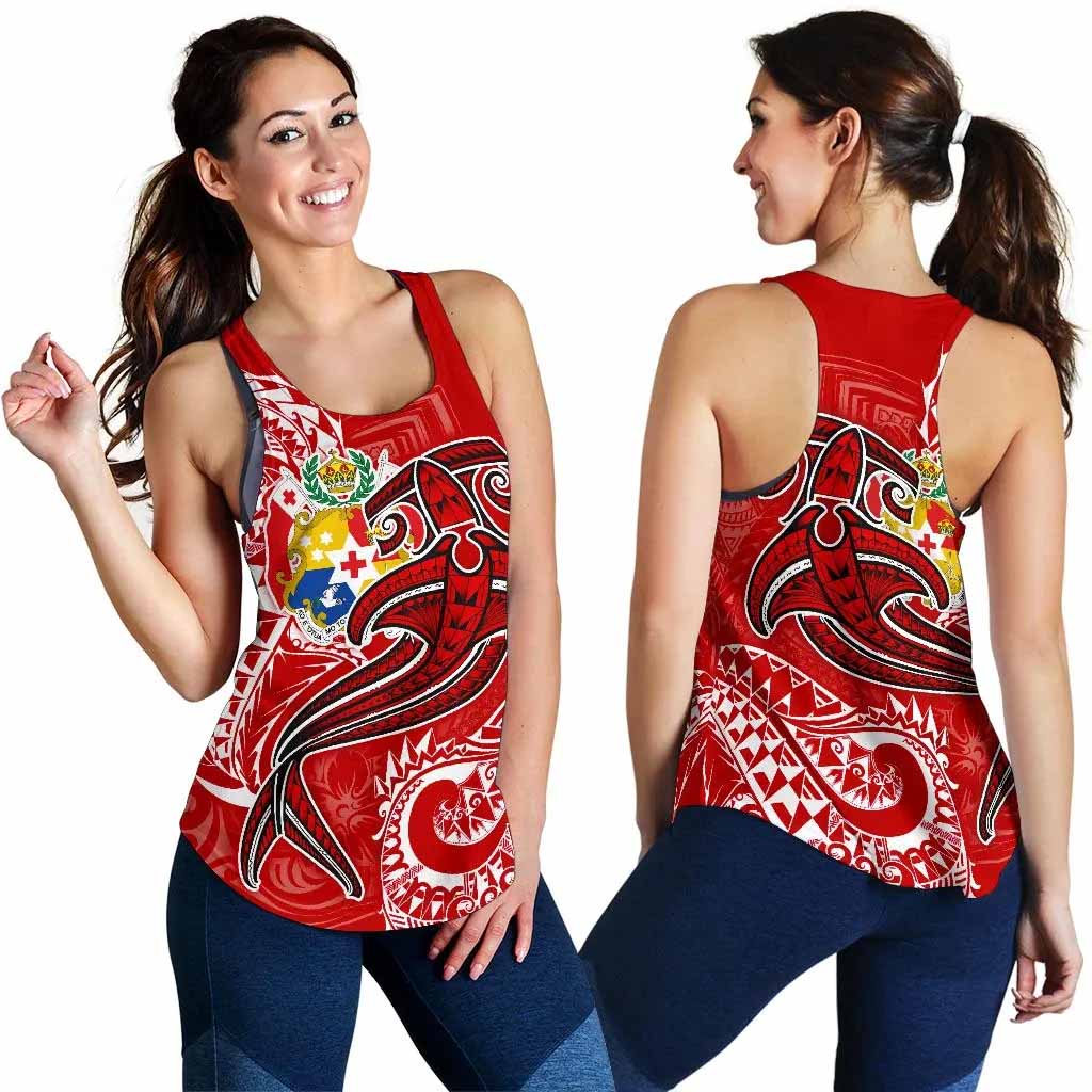 Tonga Women Racerback Tank - Red Shark Polynesian Tattoo