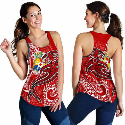 Tonga Women Racerback Tank - Red Shark Polynesian Tattoo