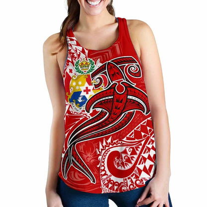 Tonga Women Racerback Tank - Red Shark Polynesian Tattoo