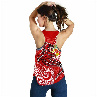 Tonga Women Racerback Tank - Red Shark Polynesian Tattoo