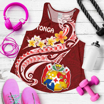 Tonga Women Racerback Tank - Tonga Coat Of Arms With Polynesian Patterns