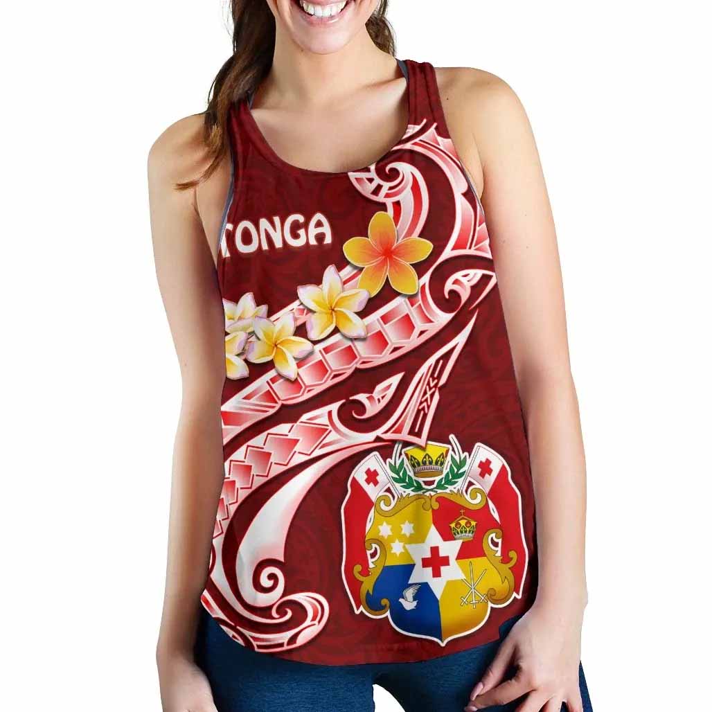 Tonga Women Racerback Tank - Tonga Coat Of Arms With Polynesian Patterns