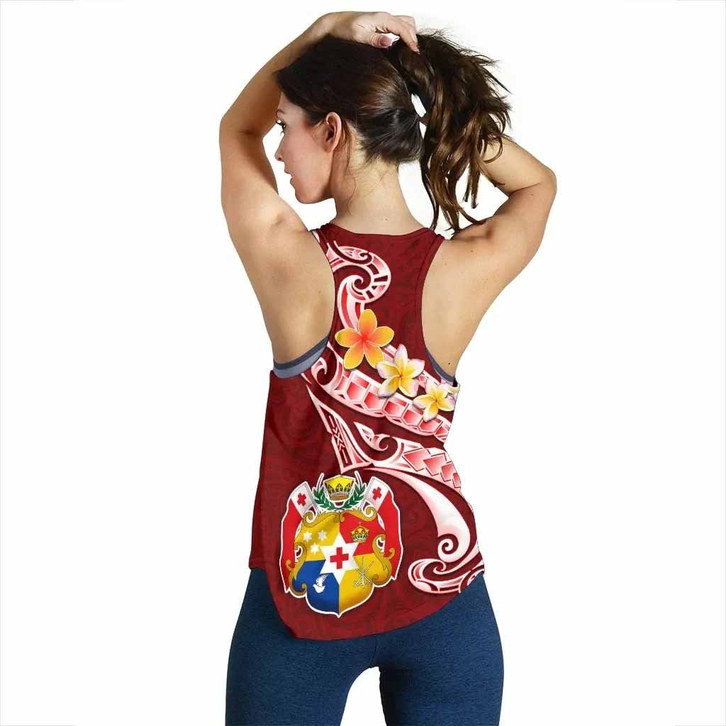 Tonga Women Racerback Tank - Tonga Coat Of Arms With Polynesian Patterns