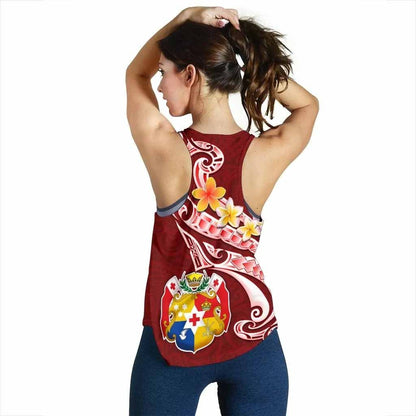 Tonga Women Racerback Tank - Tonga Coat Of Arms With Polynesian Patterns