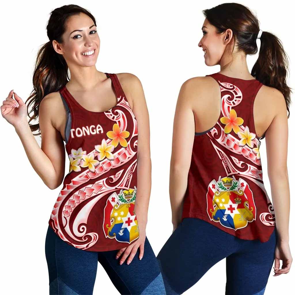 Tonga Women Racerback Tank - Tonga Coat Of Arms With Polynesian Patterns