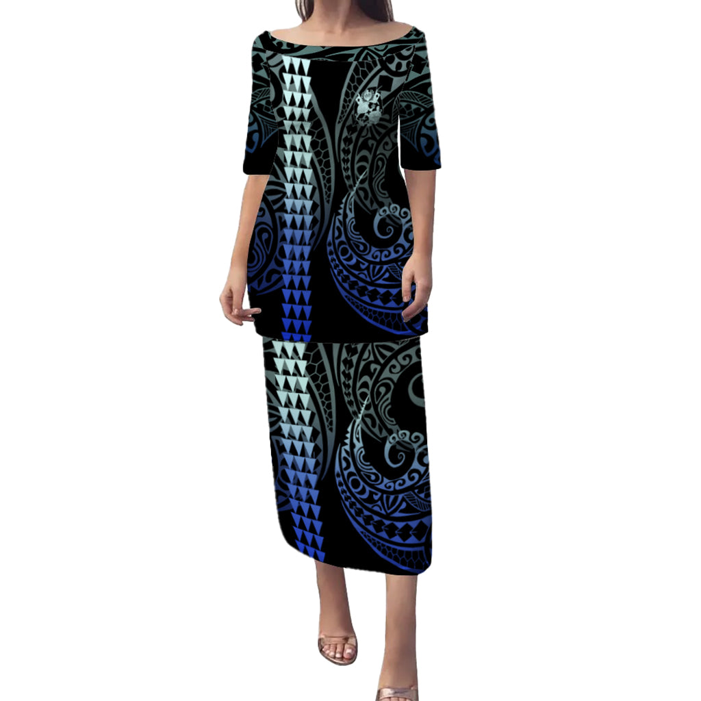 Tonga Puletasi Kakau Style Gradient Blue