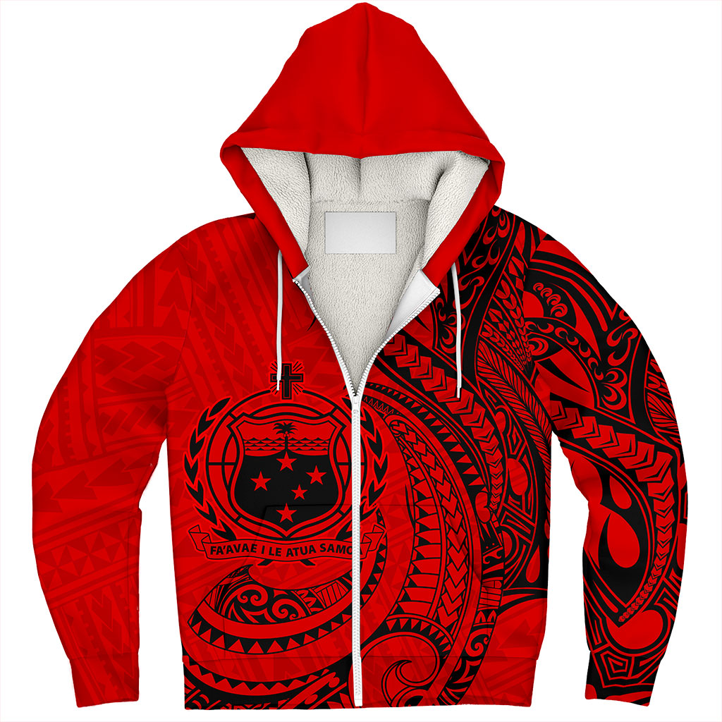 Samoa Sherpa Hoodie Coat Of Arms Tribal Polynesian Island