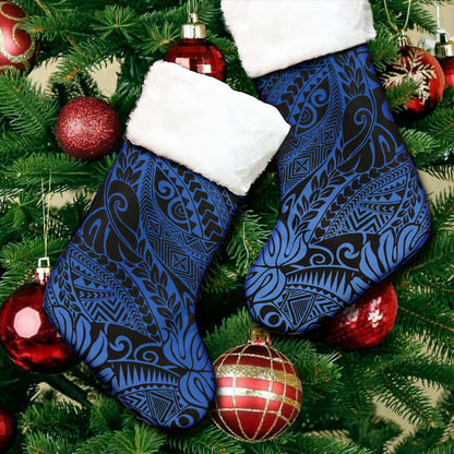 Hawaii Christmas Stocking Tribal Leaf Blue