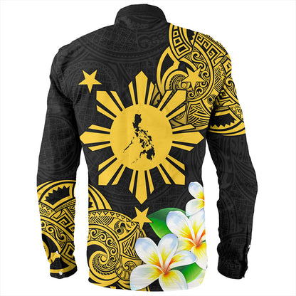 Philippines Filipinos Long Sleeve Shirt Custom Tribal Lapu Lapu With Plumeria Flower