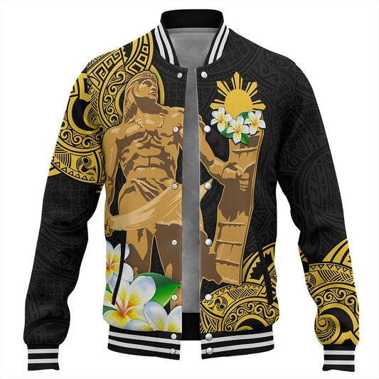 Philippines Filipinos Baseball Jacket Custom Tribal Lapu Lapu With Plumeria Flower