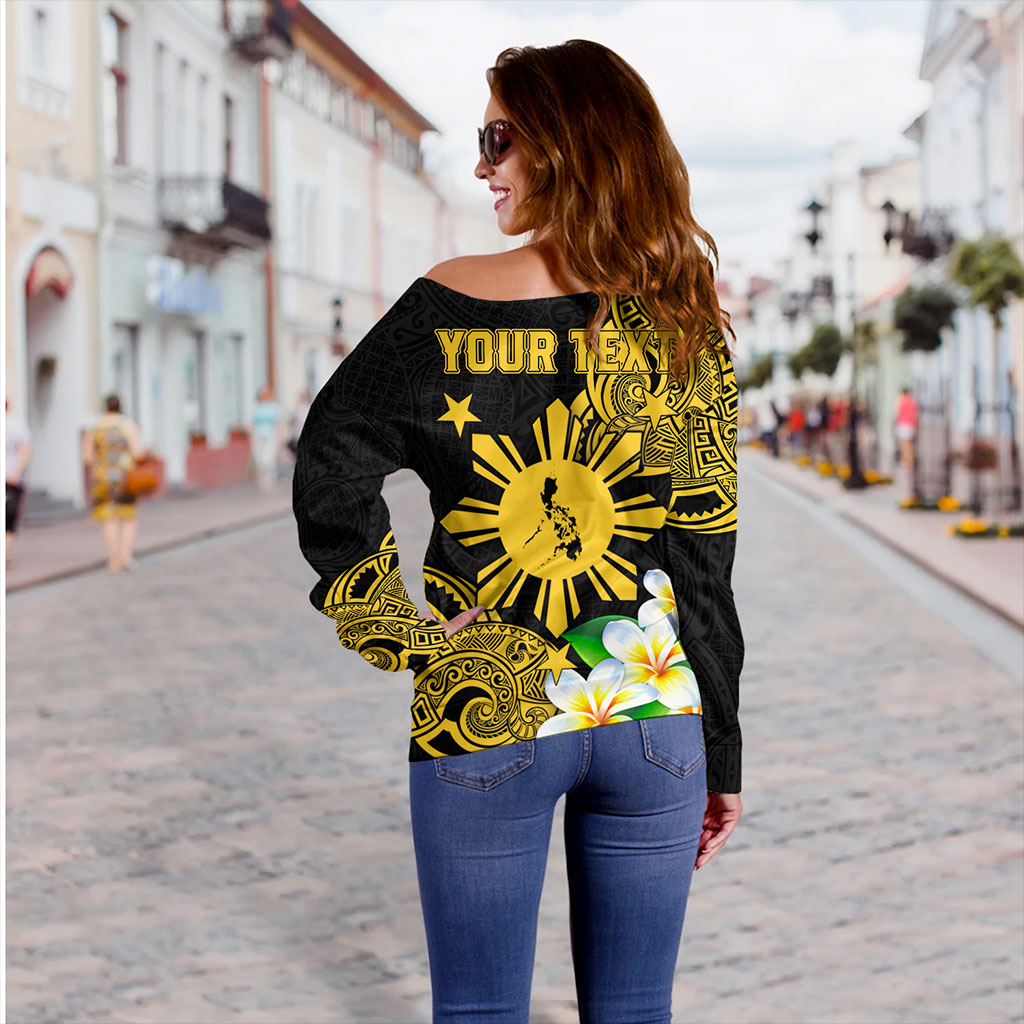 Philippines Filipinos Off Shoulder Sweatshirt Custom Tribal Lapu Lapu With Plumeria Flower