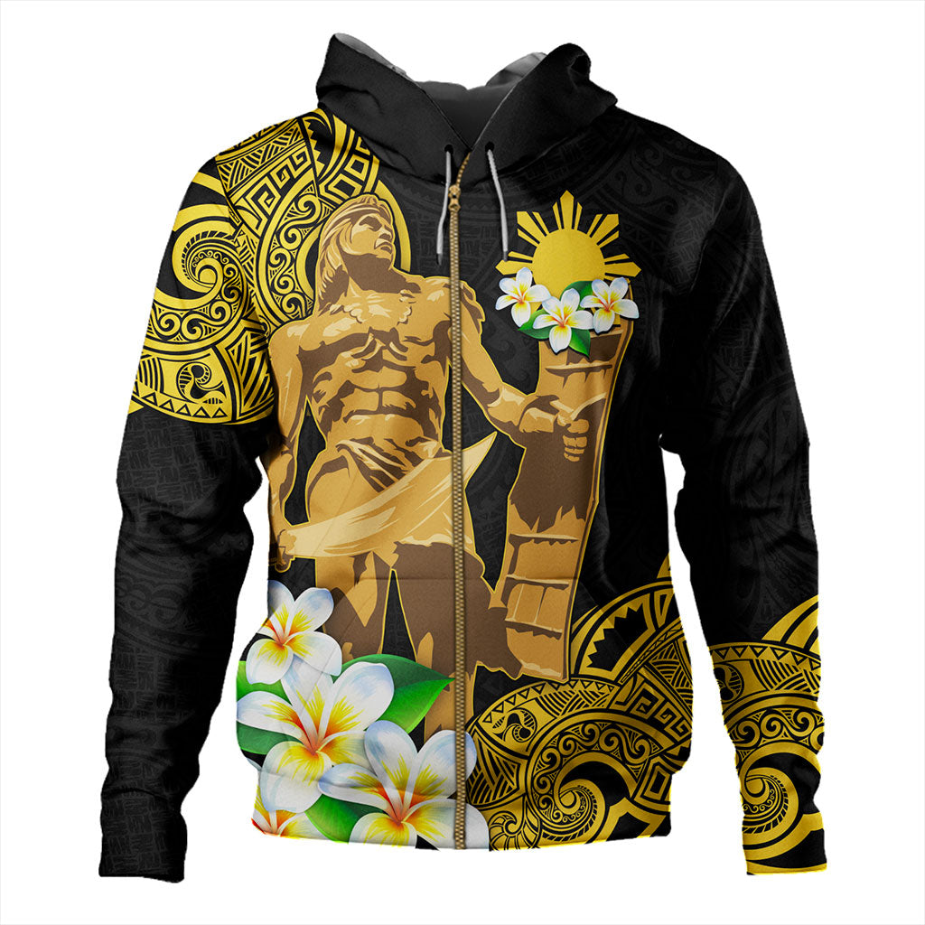 Philippines Filipinos Hoodie Custom Tribal Lapu Lapu With Plumeria Flower