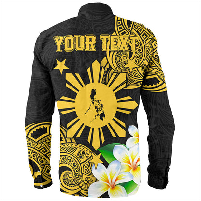 Philippines Filipinos Long Sleeve Shirt Custom Tribal Lapu Lapu With Plumeria Flower