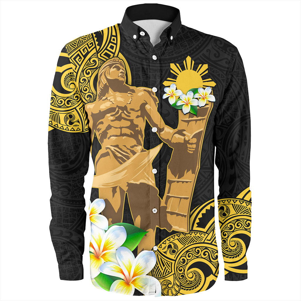 Philippines Filipinos Long Sleeve Shirt Custom Tribal Lapu Lapu With Plumeria Flower