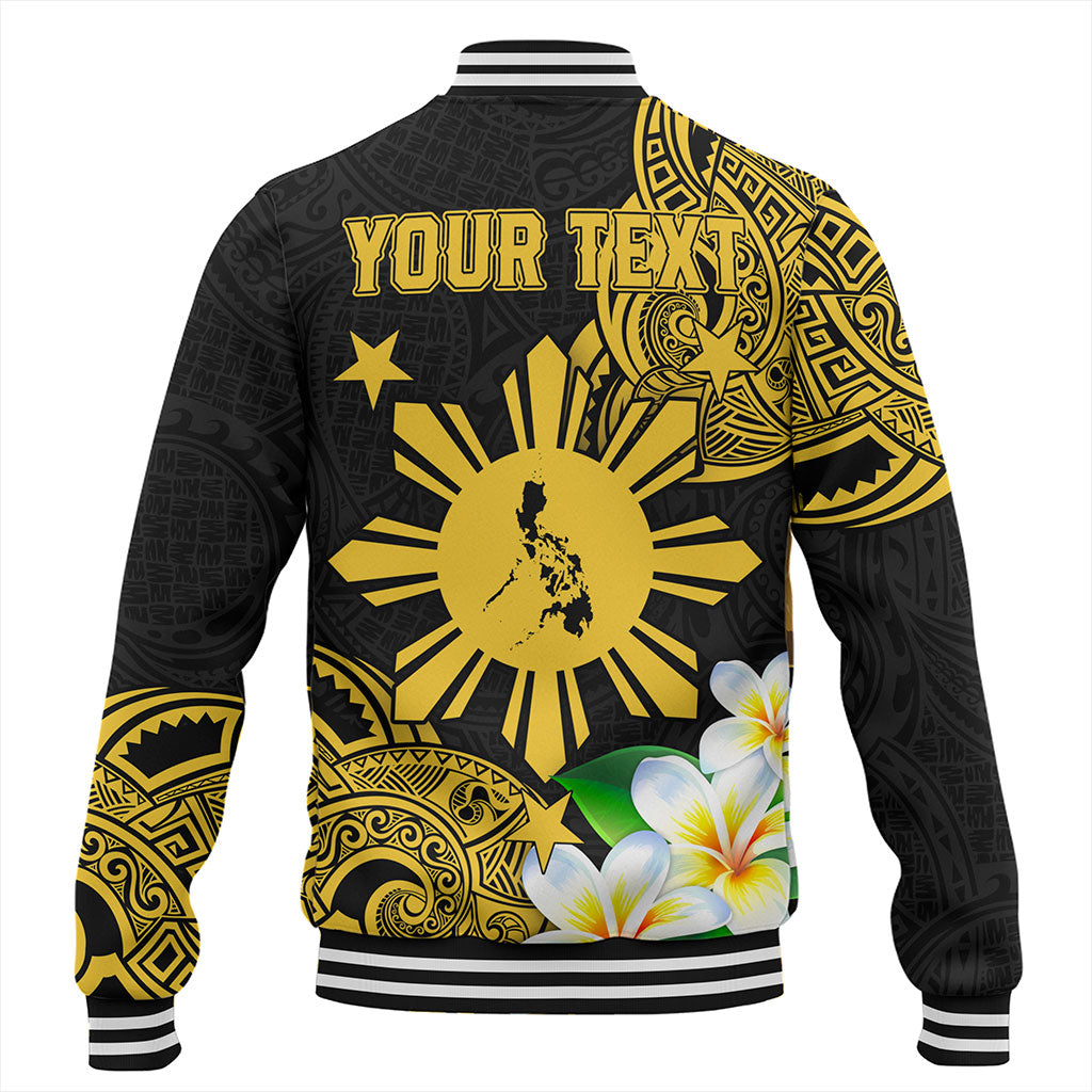 Philippines Filipinos Baseball Jacket Custom Tribal Lapu Lapu With Plumeria Flower