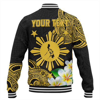 Philippines Filipinos Baseball Jacket Custom Tribal Lapu Lapu With Plumeria Flower