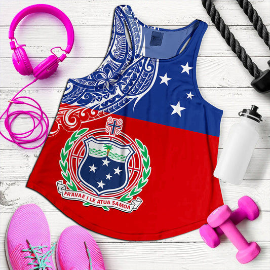 Samoa Women Tank Tribal Polynesia Flag Half Concept