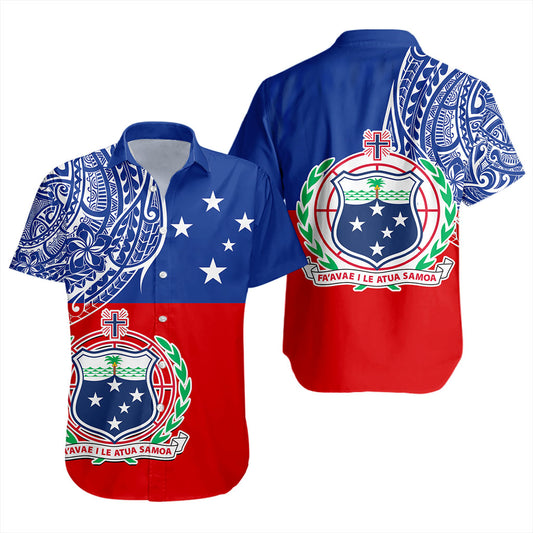 Samoa Short Sleeve Shirt Tribal Polynesia Flag Half Concept