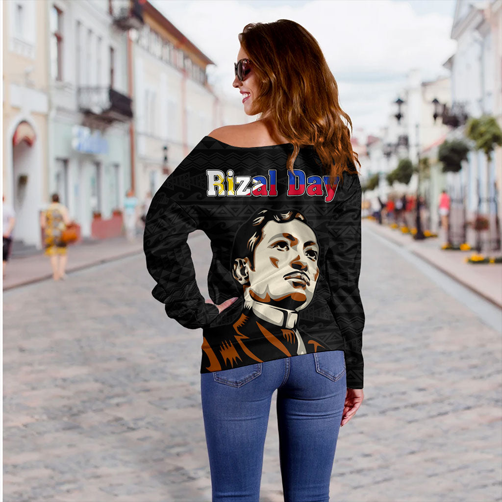 Philippines Filipinos Off Shoulder Sweatshirt Rizal Day Tribal Crack Style