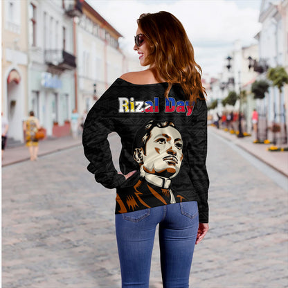 Philippines Filipinos Off Shoulder Sweatshirt Rizal Day Tribal Crack Style