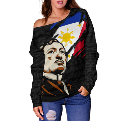 Philippines Filipinos Off Shoulder Sweatshirt Rizal Day Tribal Crack Style