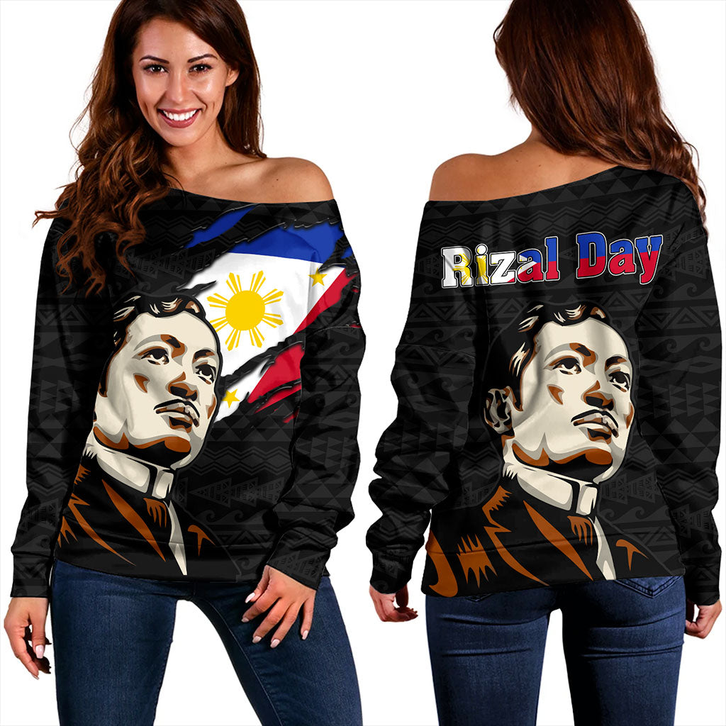 Philippines Filipinos Off Shoulder Sweatshirt Rizal Day Tribal Crack Style