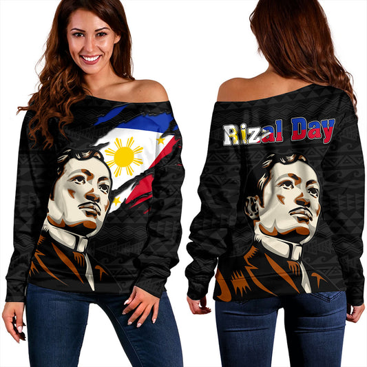 Philippines Filipinos Off Shoulder Sweatshirt Rizal Day Tribal Crack Style