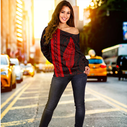 New Zealand Off Shoulder Sweatshirt Silver Fern Tattoo Simple Style