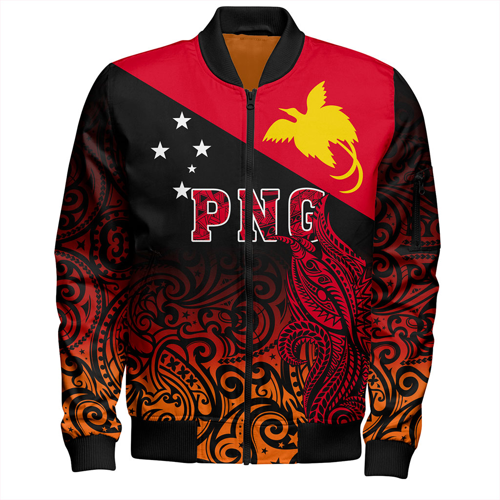 Papua New Guinea Bomber Jacket Tribal Tattoo Bird PNG Design Gradient Style