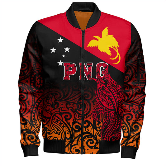 Papua New Guinea Bomber Jacket Tribal Tattoo Bird PNG Design Gradient Style