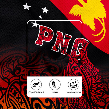 Papua New Guinea Rugby Jersey Tribal Tattoo Bird PNG Design Gradient Style