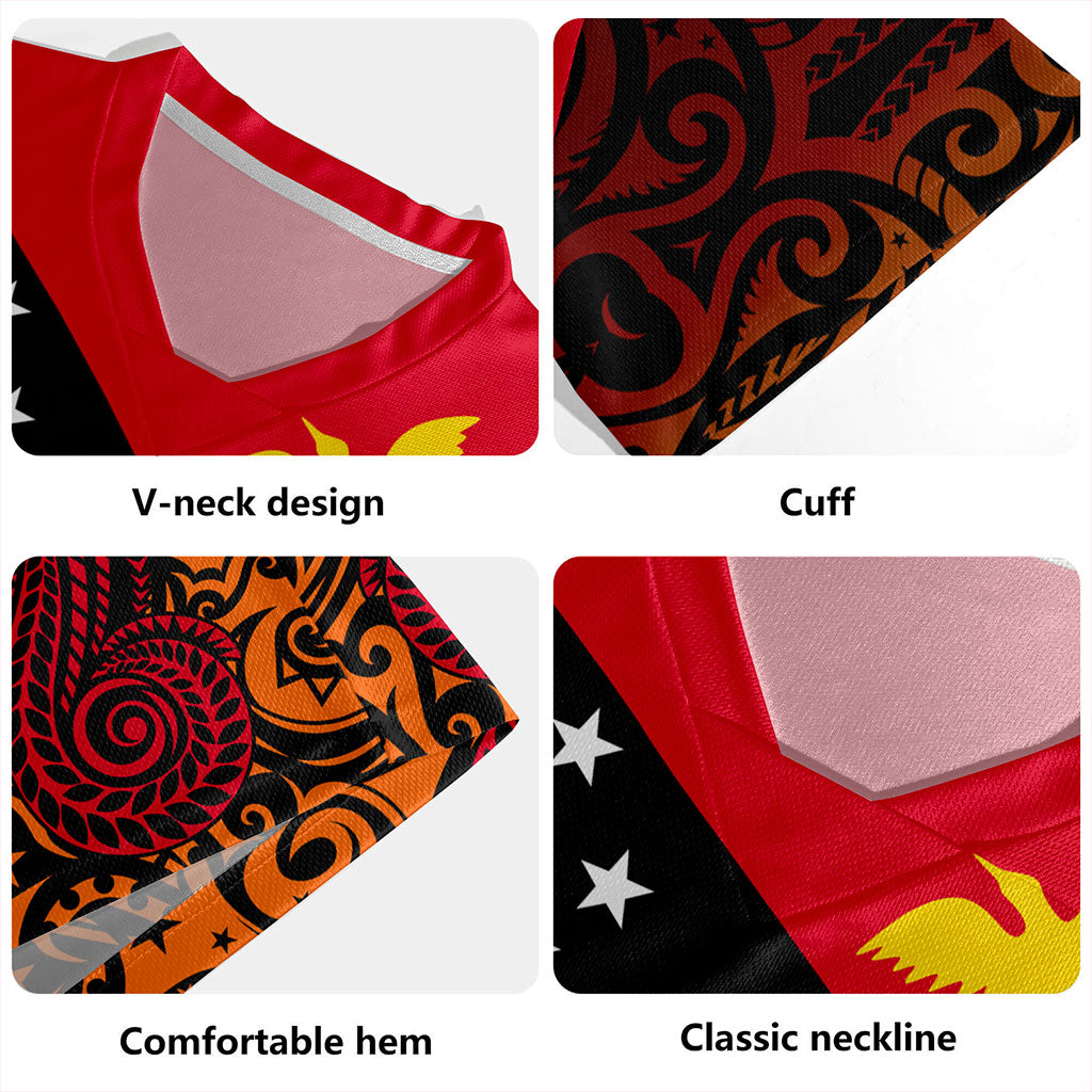 Papua New Guinea Rugby Jersey Tribal Tattoo Bird PNG Design Gradient Style