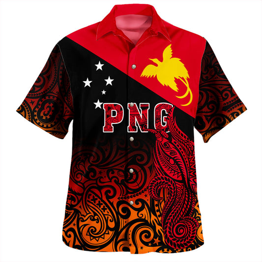 Papua New Guinea Hawaiian Shirt Tribal Tattoo Bird PNG Design Gradient Style