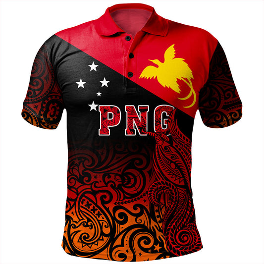 Papua New Guinea Polo Shirt Tribal Tattoo Bird PNG Design Gradient Style